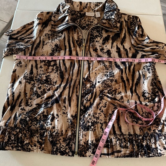 Zenergy by Chico’s Animal Stripe Jacket Zip Shiny Black/Brown Sz 12 (Chico’s 2) - Picture 7 of 14